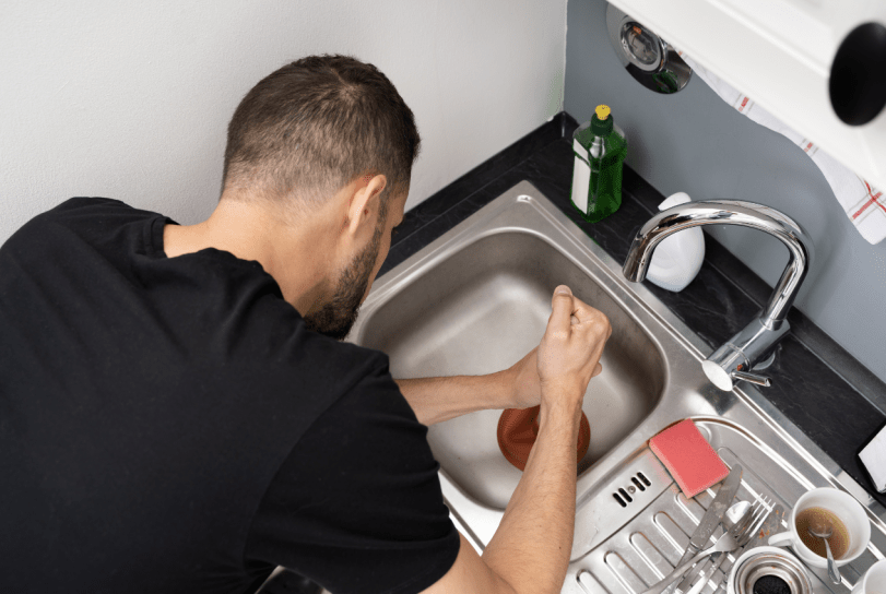 Local Plumber Tim Plunging The Sink Due To Small Greece Blockage - The Local Plumber Melbourne